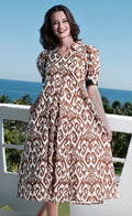 Montauk Dress Chocolate Ikat Print Cotton Linen