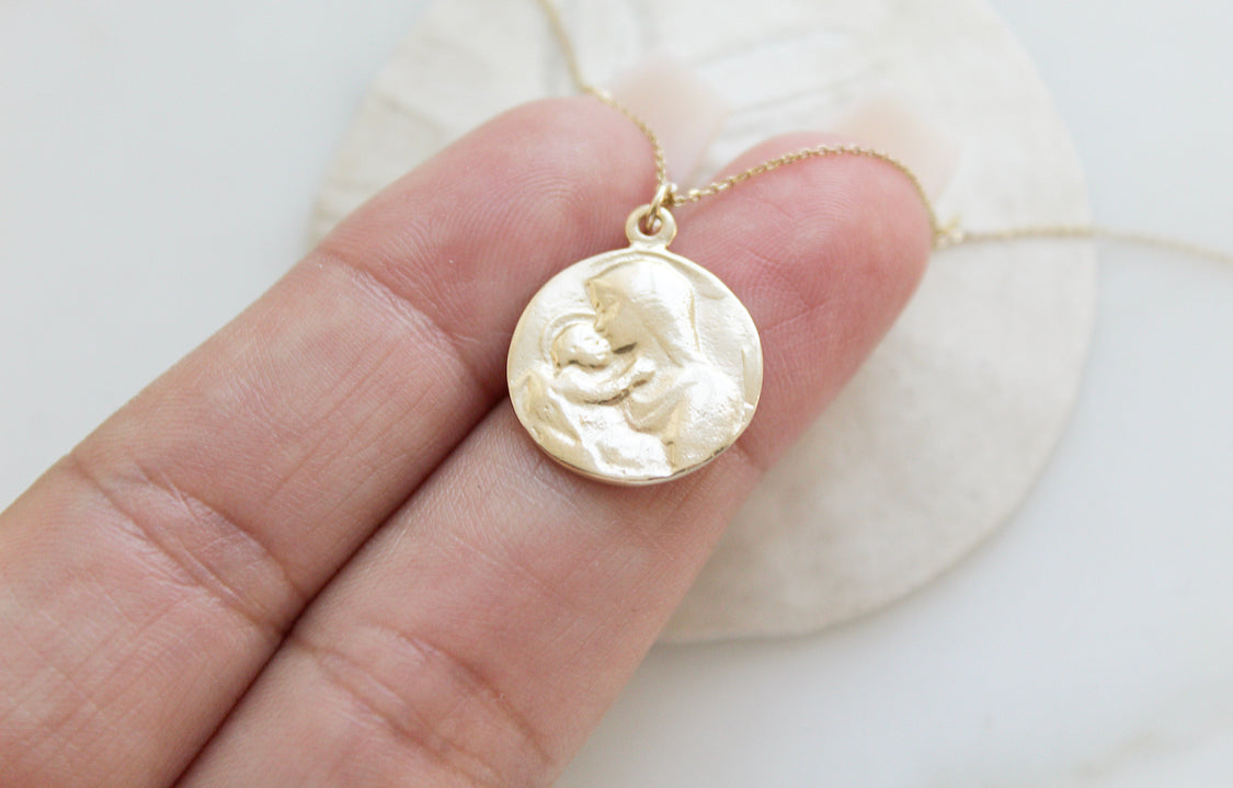 14k Gold Jesus & Mary Necklace