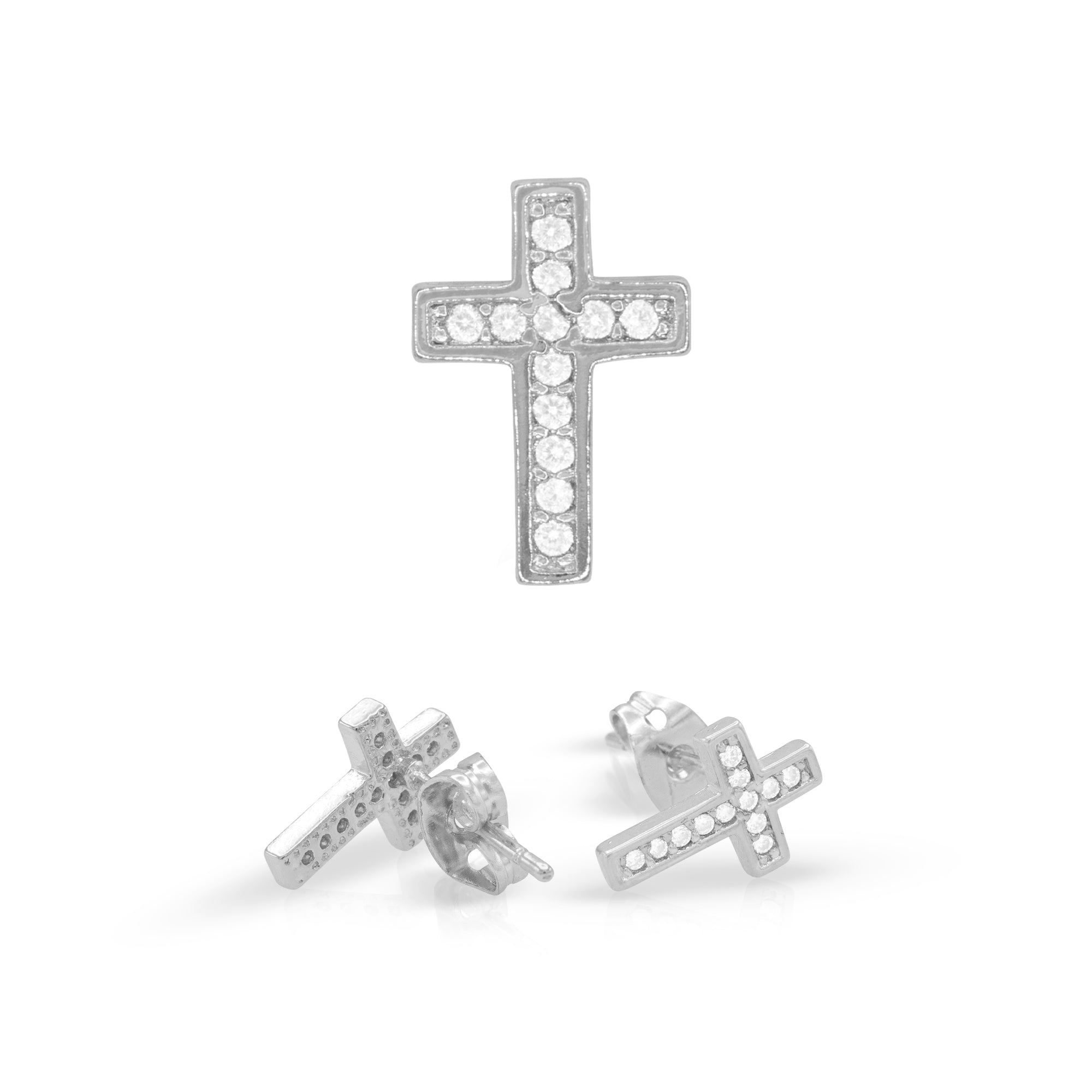 Cross 14K Gold Filled Silver Earrings Cubic Zirconia Hip Hop Studs Jewelry Women Men