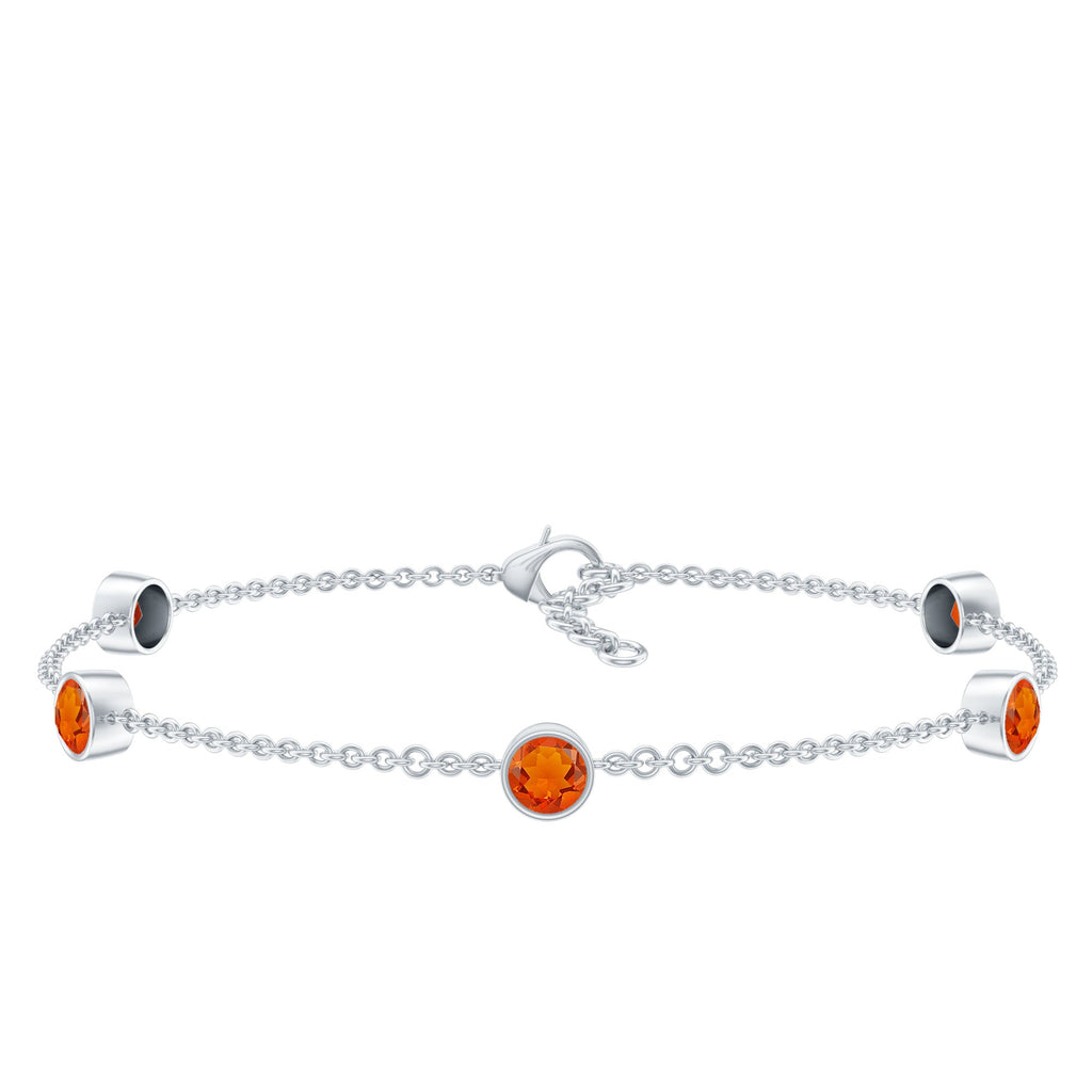1 CT Real Fire Opal Five Stone Station Chain Bracelet in Bezel Setting