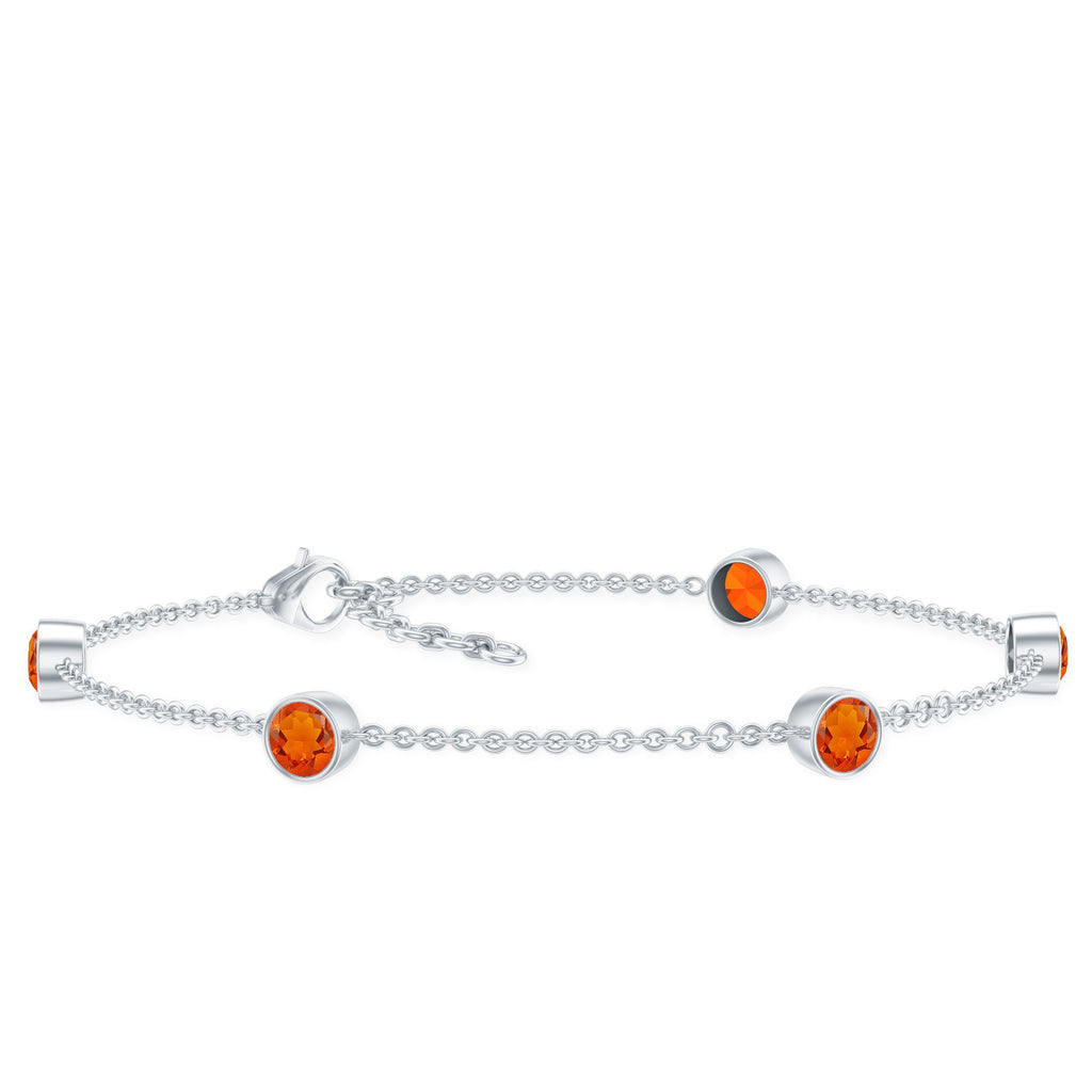 1 CT Real Fire Opal Five Stone Station Chain Bracelet in Bezel Setting