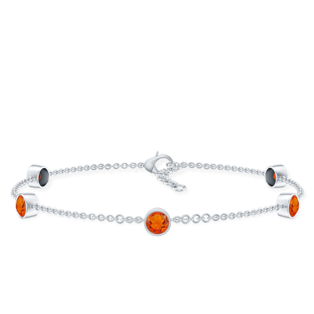 1 CT Real Fire Opal Five Stone Station Chain Bracelet in Bezel Setting