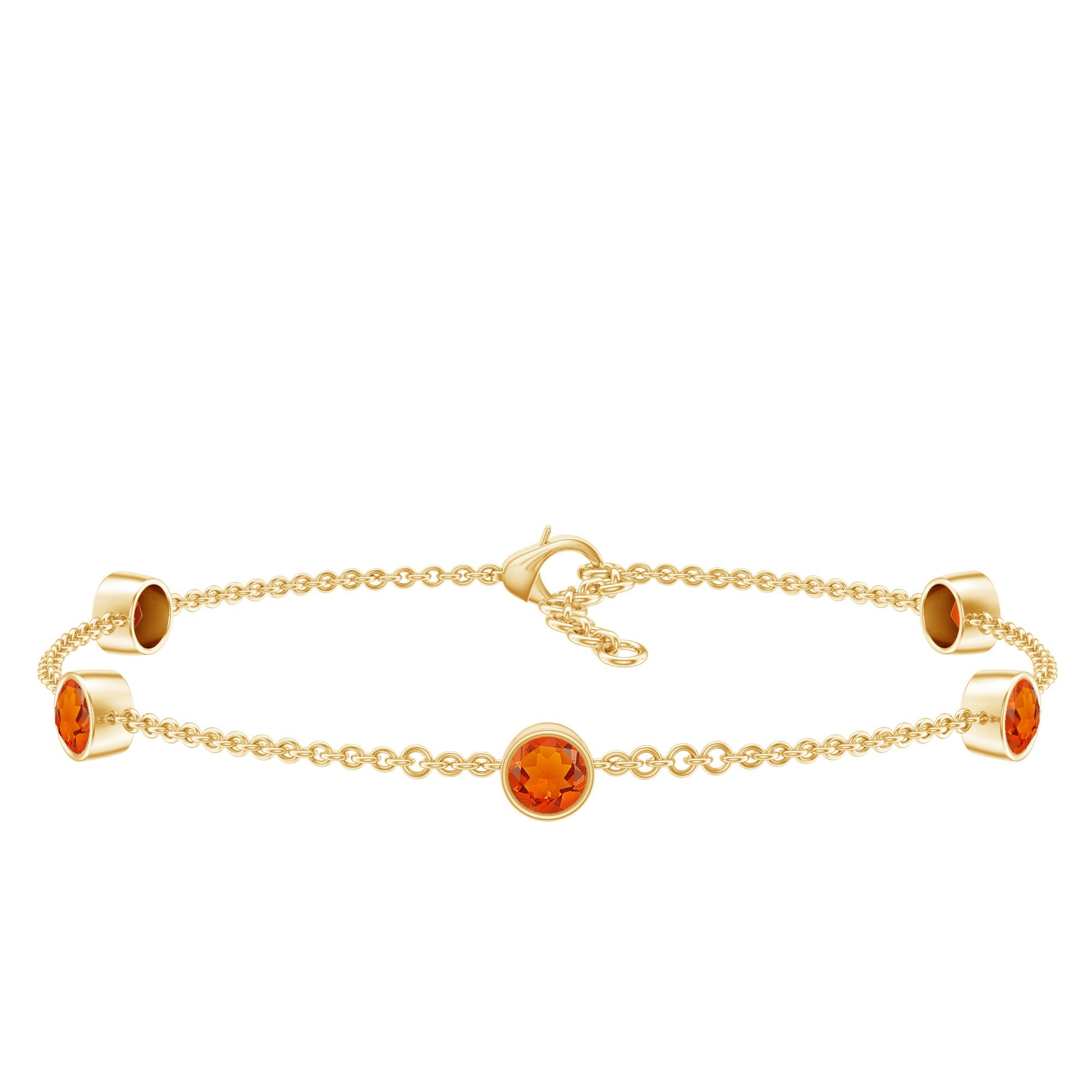 1 CT Real Fire Opal Five Stone Station Chain Bracelet in Bezel Setting