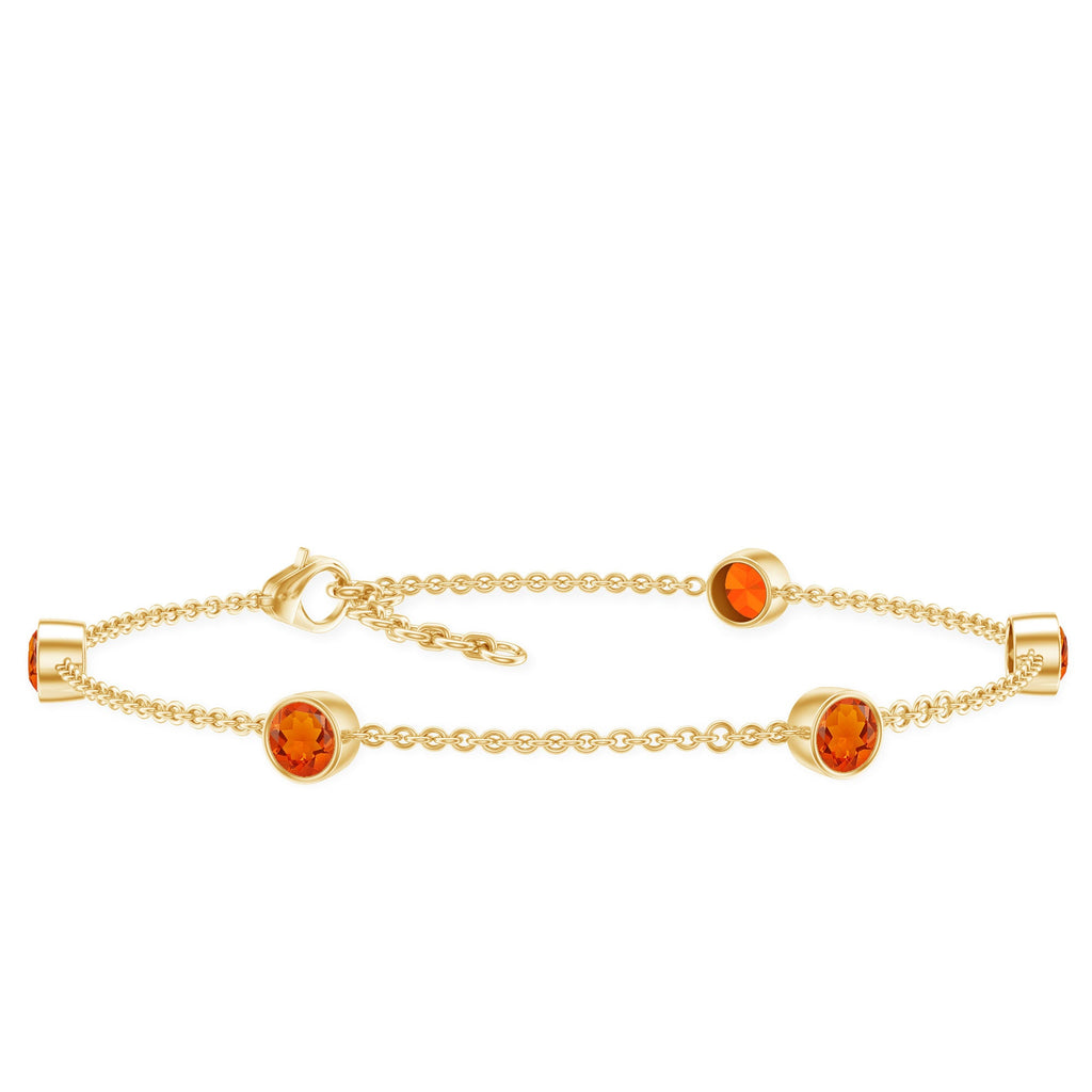 1 CT Real Fire Opal Five Stone Station Chain Bracelet in Bezel Setting
