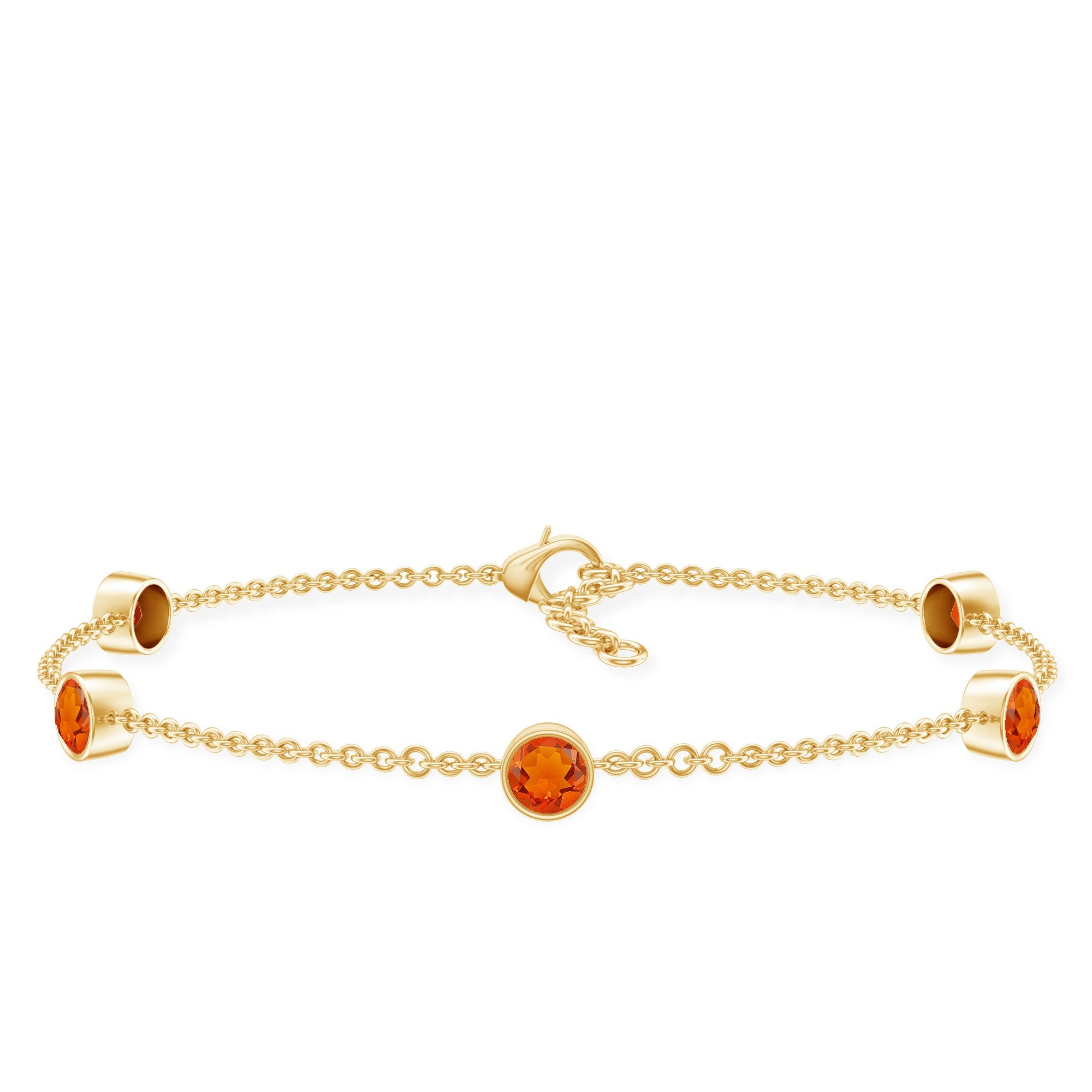 1 CT Real Fire Opal Five Stone Station Chain Bracelet in Bezel Setting