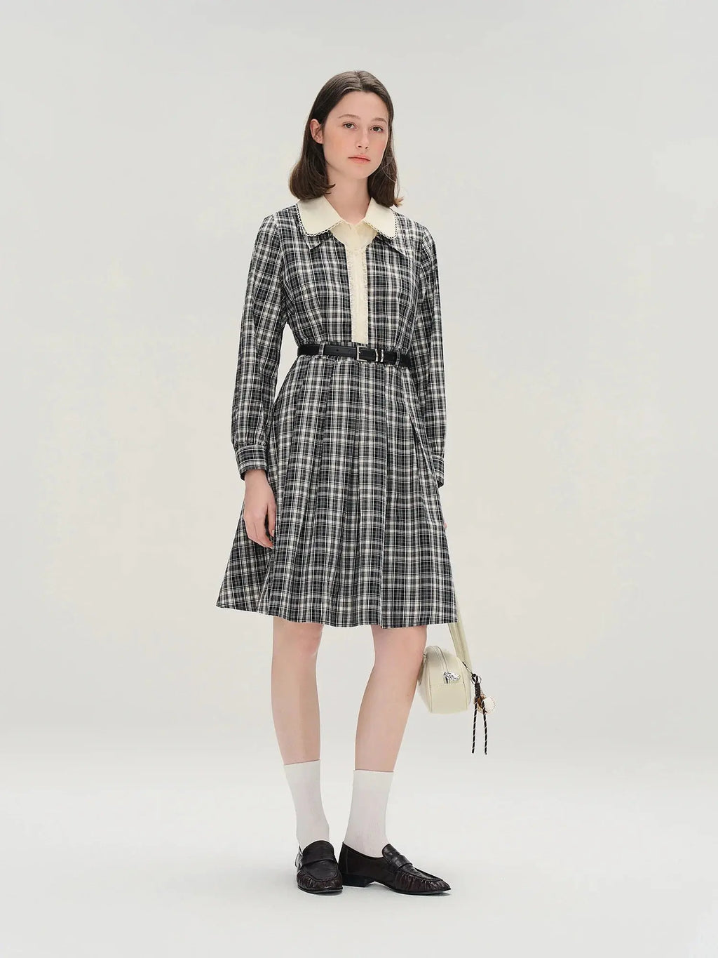 Vintage Plaid Lace-Collar Dress