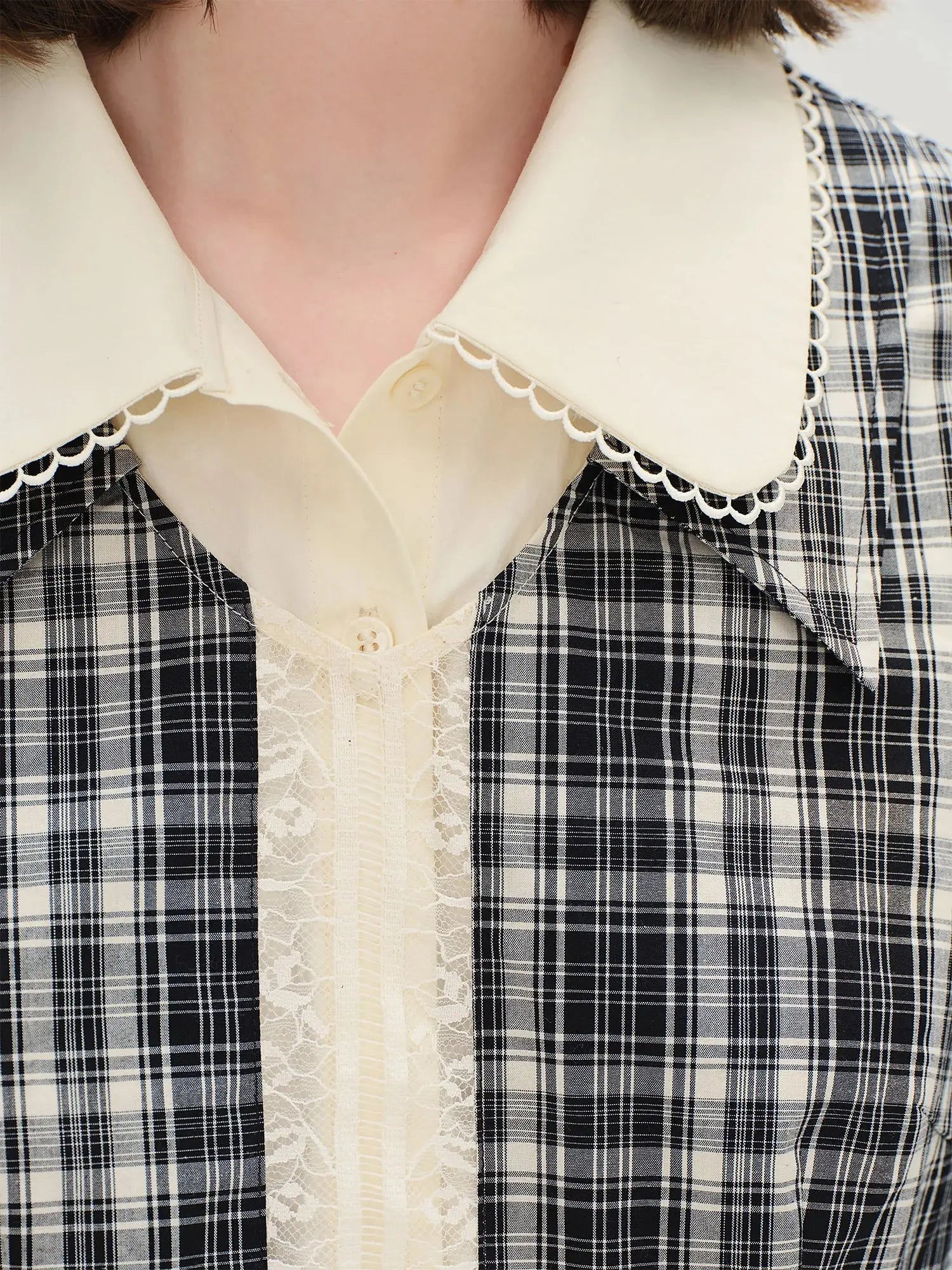 Vintage Plaid Lace-Collar Dress