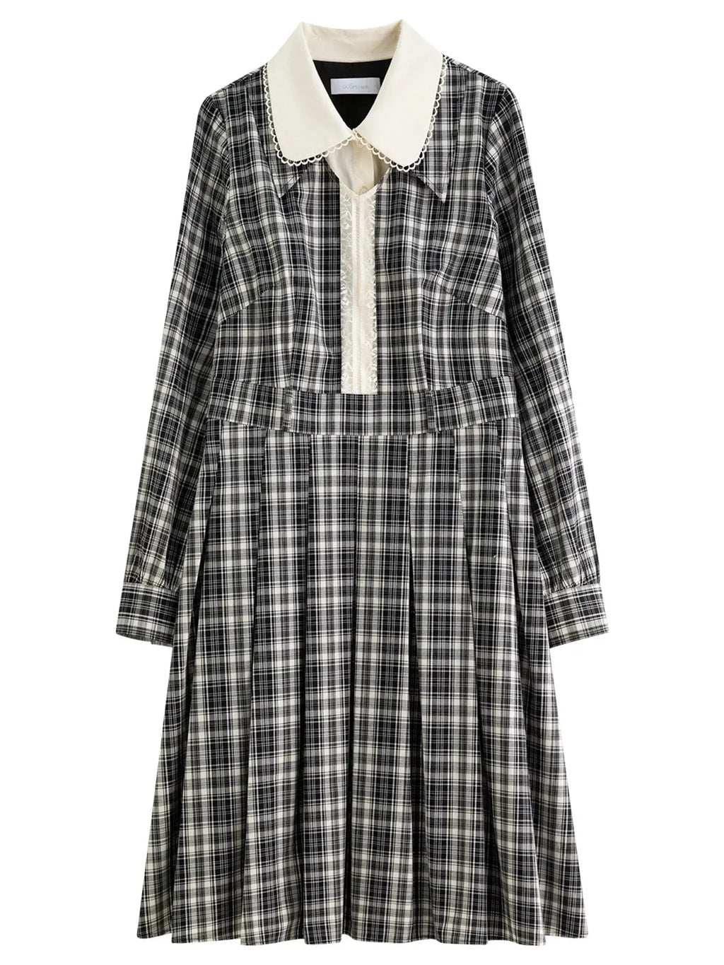 Vintage Plaid Lace-Collar Dress