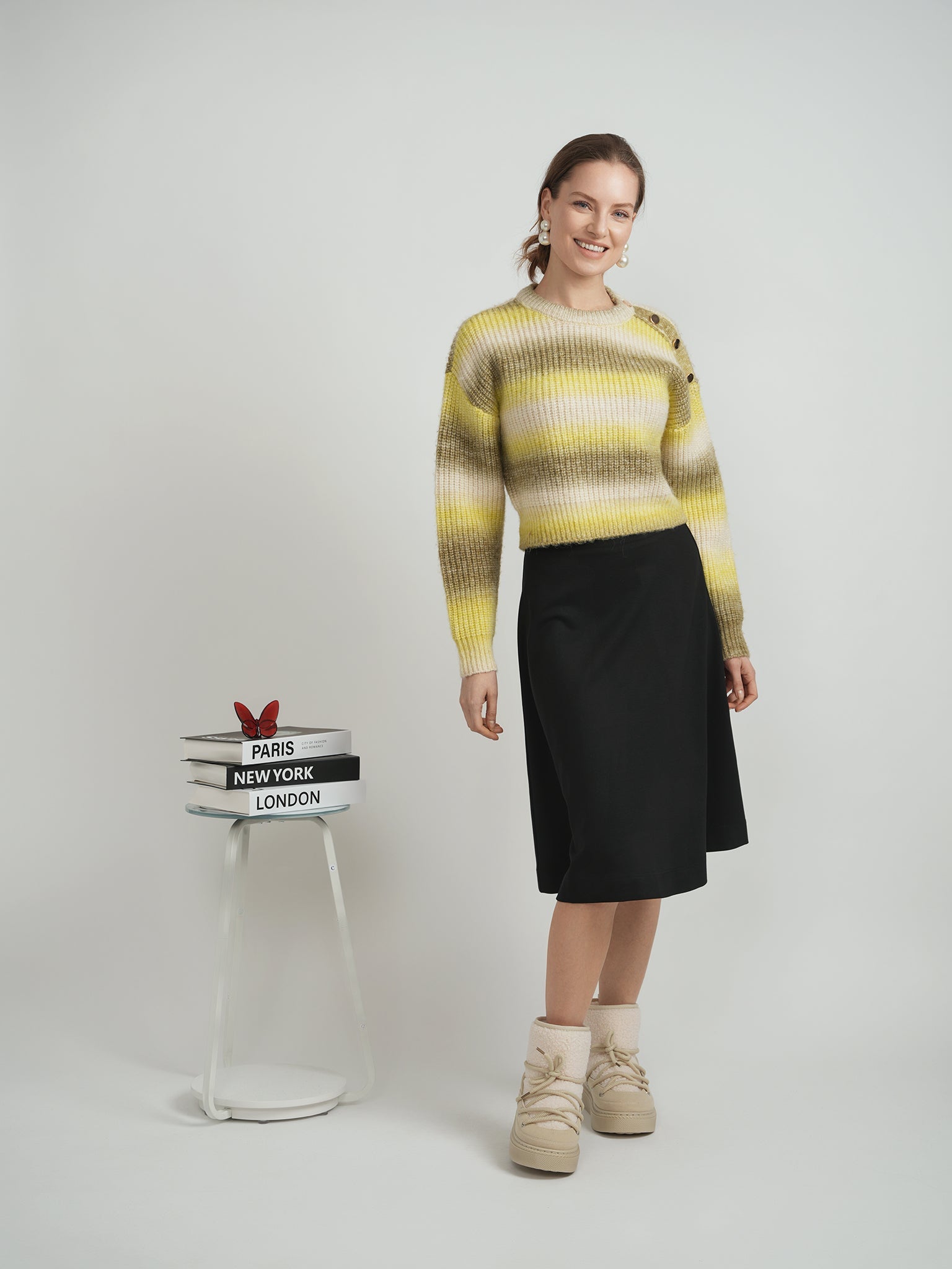 Cropped Melange Knit Sweater
