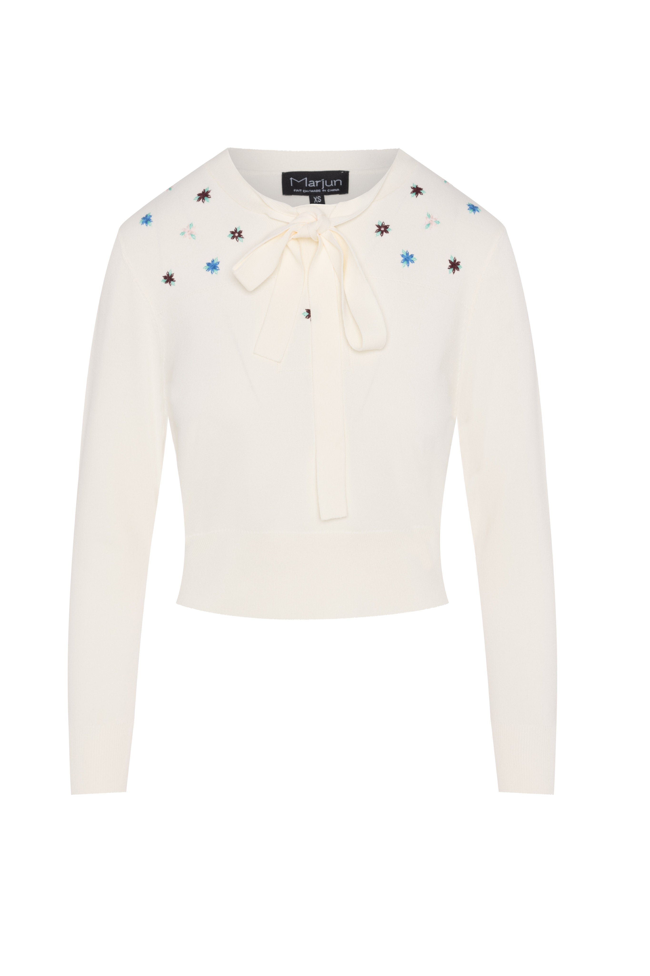 Cropped Embroidered Tie Sweater