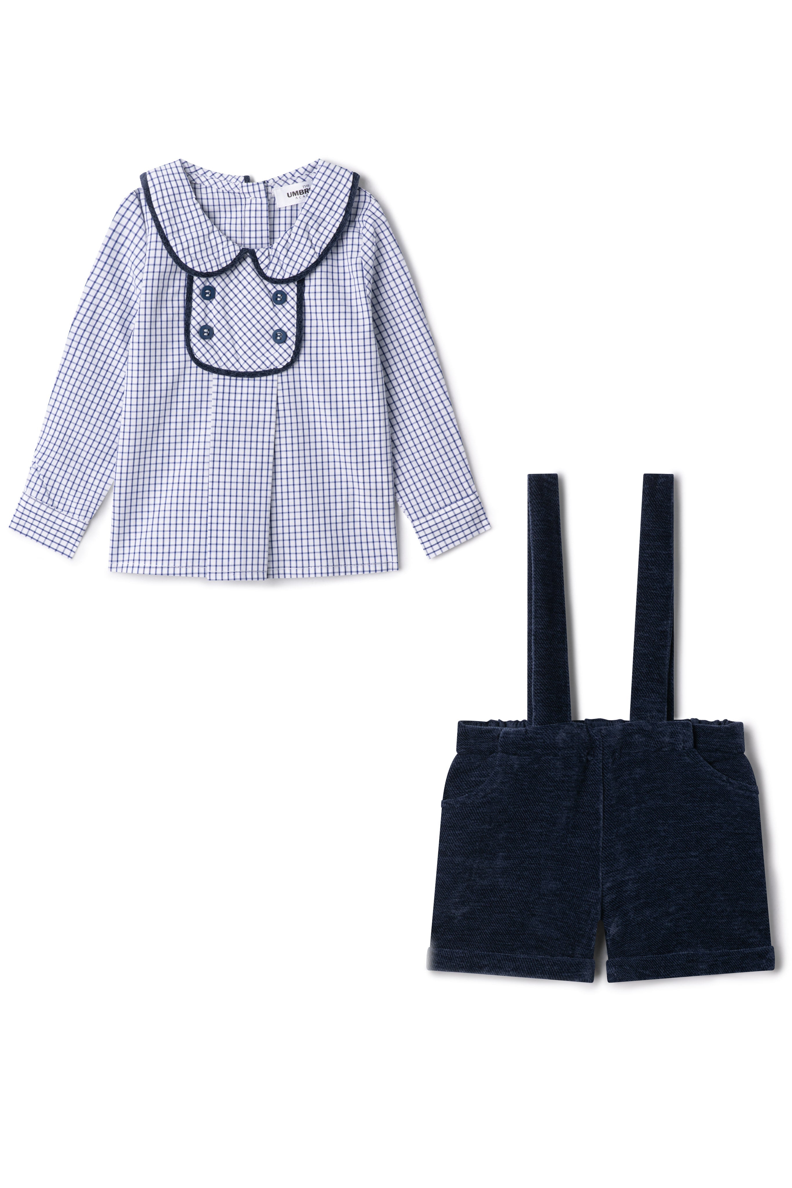 Velvet Checkered Shirt and Overall Set