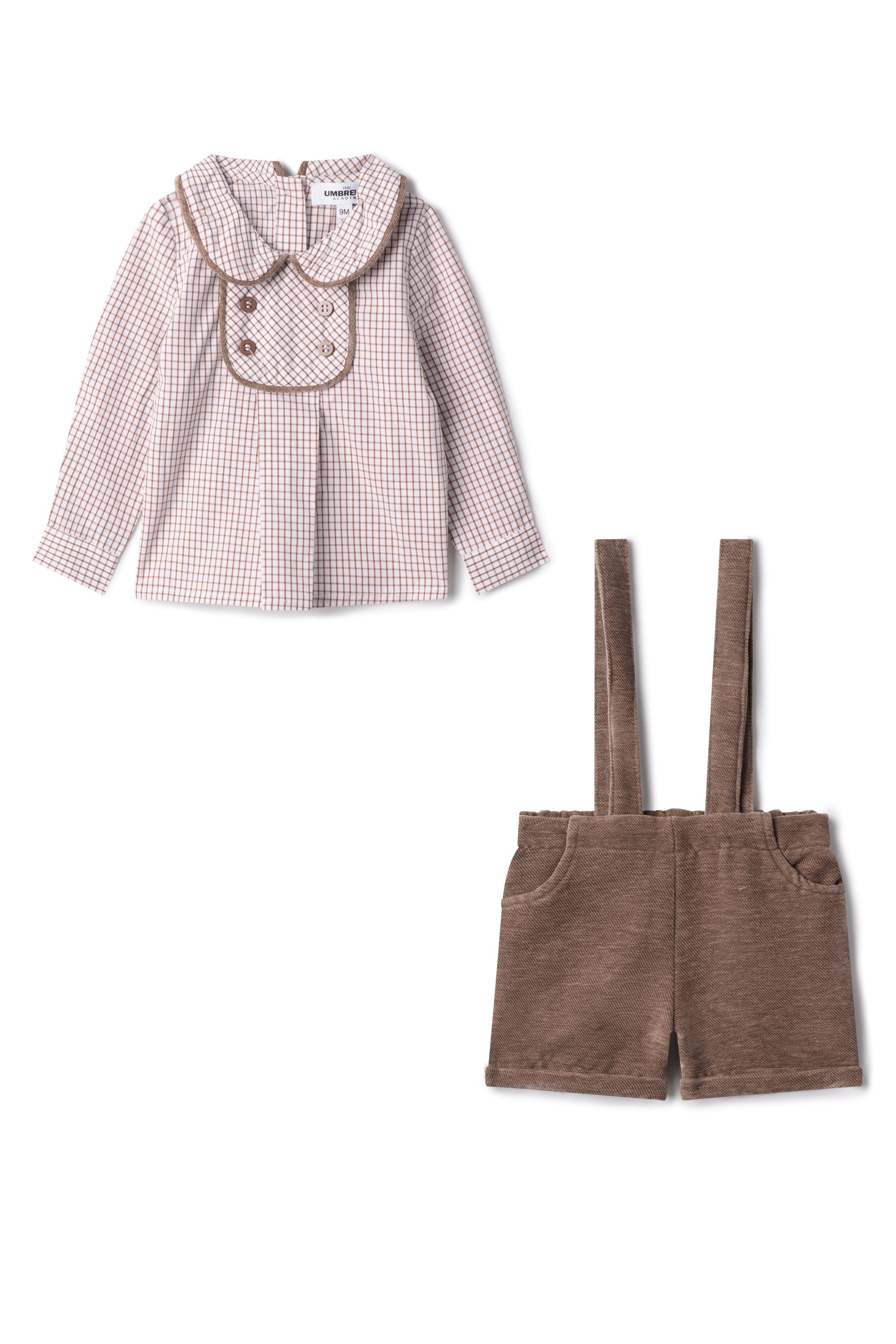 Velvet Checkered Shirt and Overall Set